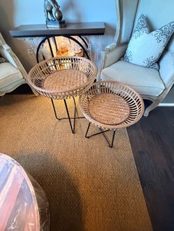 Rattan and Metal Nesting Side Tables – Set of 2