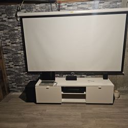 Home Theater Setup: Projector + Sound System + Recliners + 100 inch Screen