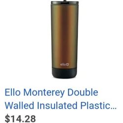 Ello Monterey Double Walled Insulated Plastic Tumbler Built-in Coaster. New $5 