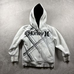 Vintage Y2K Hurley Zip Up Hoodie Youth 6 White Sweater Grunge Skater 2000s