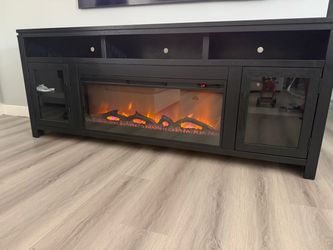 Black TV Stand with Electric Fireplace Insert