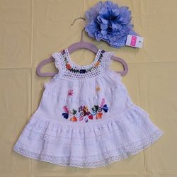  Clothes Grils Dress  For Baby.  1 year/ 24 months  , and Blue Head Wrap. New.