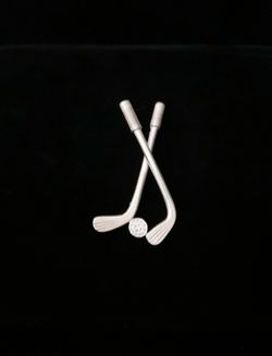 2.5" x 1.4" Large Heavy Handcrafted Solid Sterling Silver Golf Clubs & Ball Pin Brooch, signed