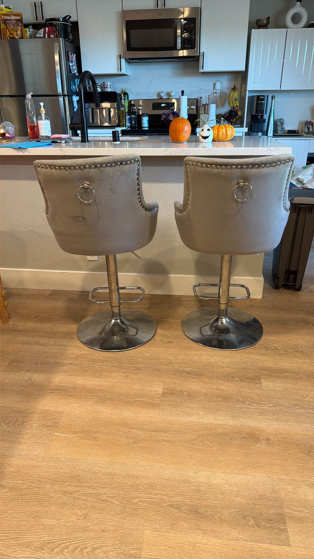 Velvet Light Grey Bar Stools