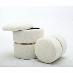 Storage Ottoman, Set of 2, Upholstered Footrest Stool, Vanity Stool