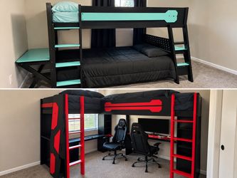 Gaming Loft Bunk Bed with Desk and Shelves
