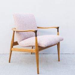 Vintage Mid Century Walnut Scoop Lounge Chair with Brass Accents