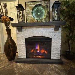 Beautiful White Faux Stone Mantel Fireplace 50” Inch 