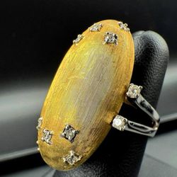 18k solid yellow and white gold 0.5CTW Diamond brushed ring 11.5 grams sz 6.5