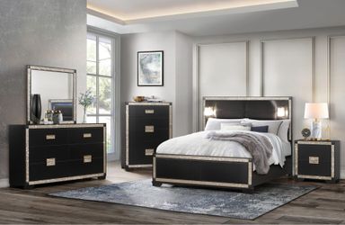 Elegant design black/gold 5 pc bedroom set w/2 reading lamps