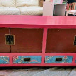 Hand Painted Original Buffet Sideboard Credenza Storage Cabinet Coffee Table Media Console