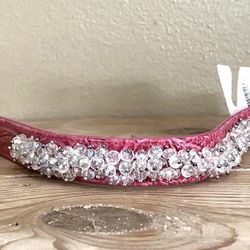 MIRAGE Pet Dog Collar Pink Faux Croc Crystal Beaded Studded Bling Size S