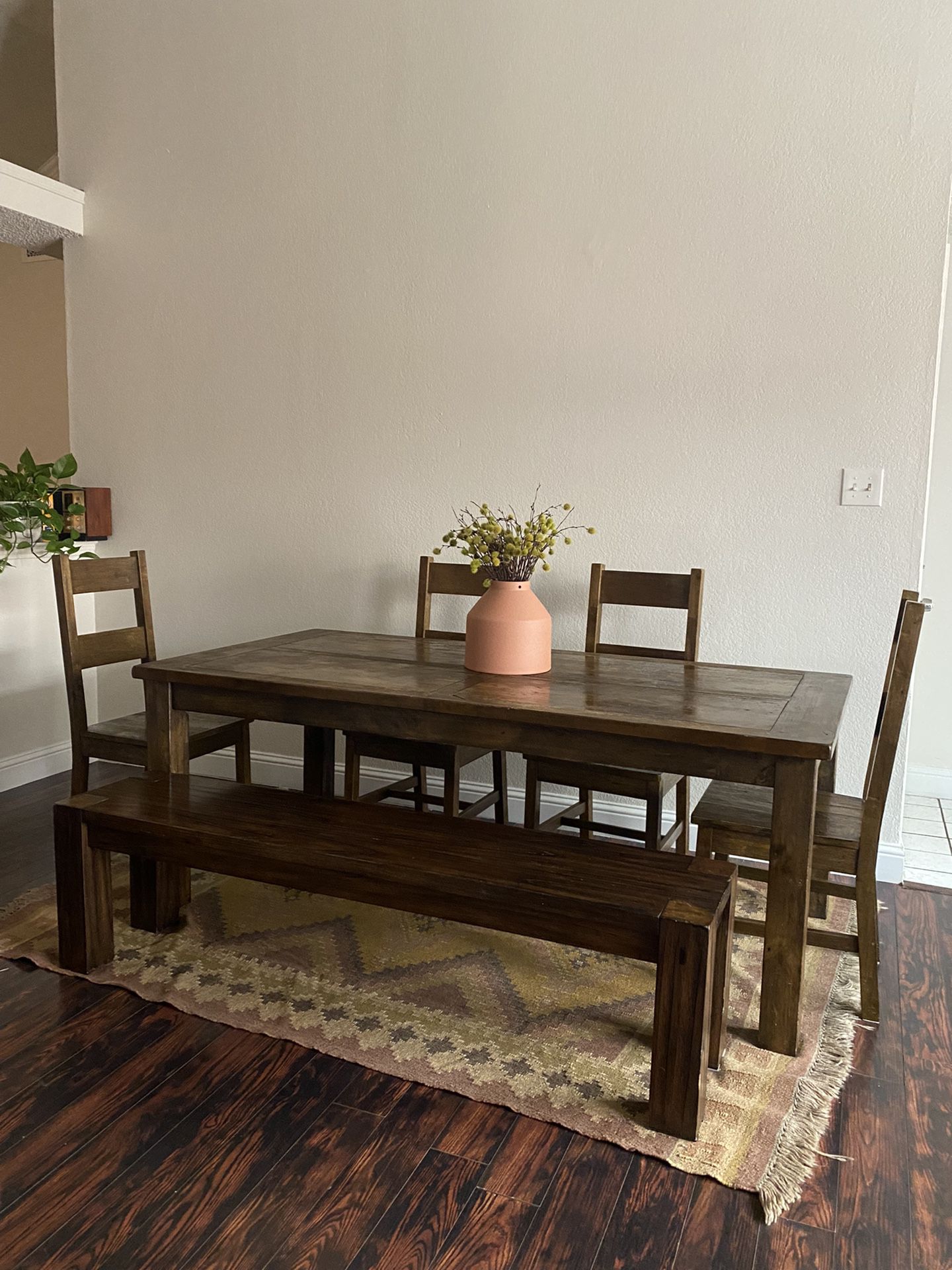 Rustic Dining Table 4 Chair And Bench 