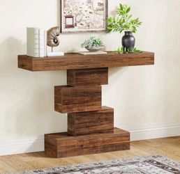 42" C-onsole T-able, W-ood S-ofa Ta-ble A-ccent Ta-ble with Geometric Base