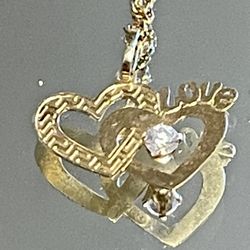 14KT Gold Double Heart W/ Diamond Pendant 