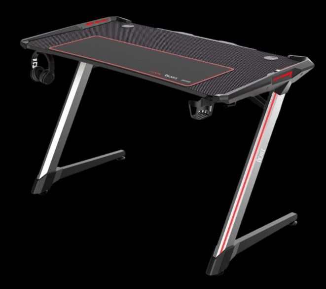 Gaming Desk Black Carbon Fiber PVC