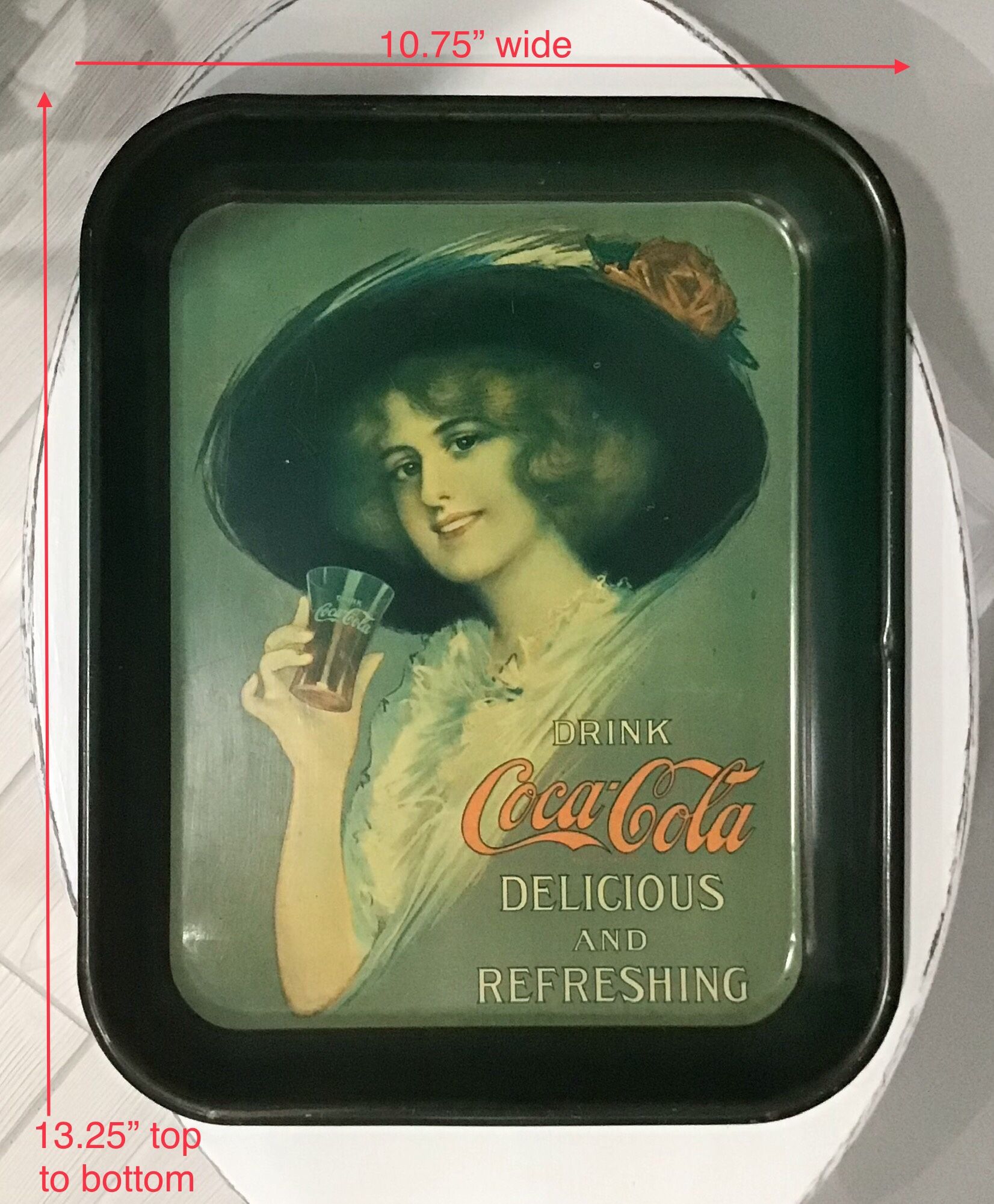 Vintage Rectangular Green Coca-Cola Tin Tray