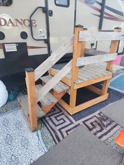Portable Wood Porch, 3 Step. Built Strong RV, Camper.