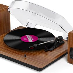 Bluetooth Turntable with Built in Stereo Speakers,Vinyl Record Player with Speaker, 3 Speed 3 Size Belt Driver Turntable for Entertainment and Home De