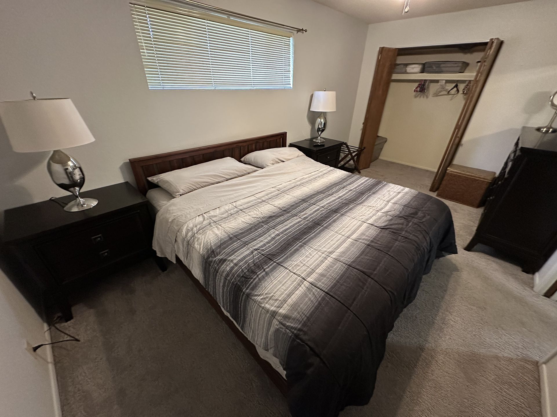 2 Lamps One Large Dresser With Mirror AND 2 Night Stands Mirror 