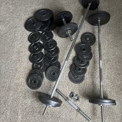 Full Weight Set – 240lbs Plates + Barbell, Curl Bar & Dumbbells – Home Gym Starter Kit