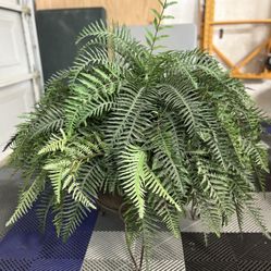 Silk Fern Plant In Ceramic Bowl in Metal Stand