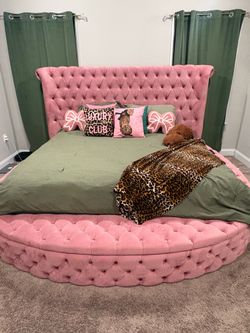 Pink velvet king size storage bed