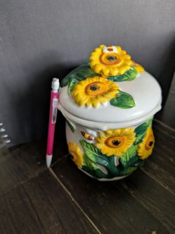 Set of 3 Sunflower hand painted Ceramic Canisters