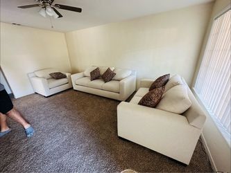 3-Piece Cream Fabric Sofa Set