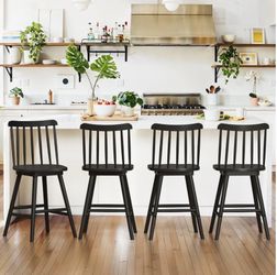 4X Black color 24” swivel solid  wood barstools