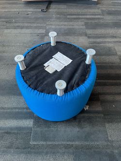 Blue Round Upholstered Ottoman with Metal Legs