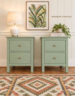 Two matching green nightstands