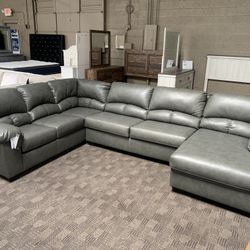 Grey Leather Sectional 