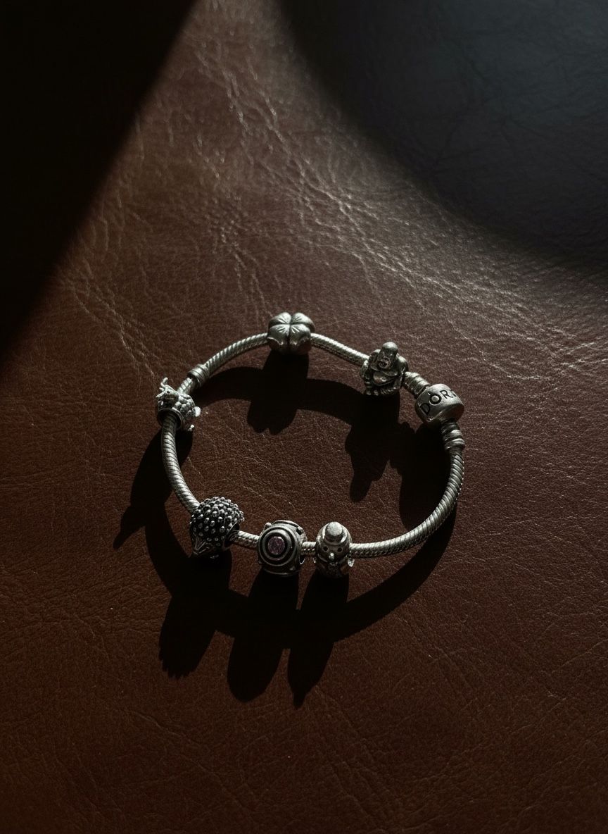 Real Silver Pandora charm Bracelet With 6 Charms Attached