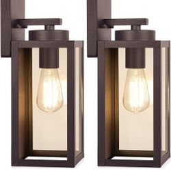 Outdoor Wall Light Fixtures, Exterior Waterproof Wall Lanterns, Brown Porch Sconces Wall Mounted Lighting with E26 Sockets & Glass Shades, Modern Wall