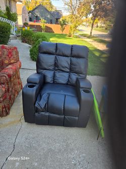 Black Faux Leather Recliner Chair with Cup Holders