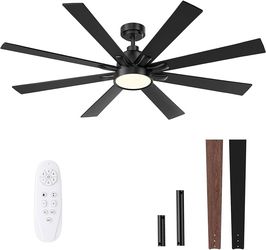 72 Inch Large Ceiling Fans with Lights and Remote, Wood/Black 6 Speeds Reversible DC Motor, 3CCT, Dimmable, Memory Function, Large Ceiling Fan for Liv