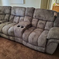 Grey Fabric Recliner Sectional Super Plush Brand New Open Box $1,999 Financing Available Cupholders And Storage Seats Up To 6 People