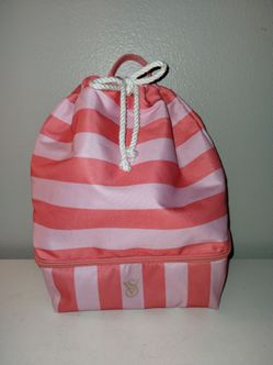 Victoria's Secret Pink & Coral Stripe ULTIMATE BEACH BAG backpack Cooler
