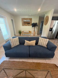 Minimore Latitude Run modern blue boucle sofa couch