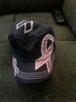 Womans Black and Pink Ribbon Hat Adjustable