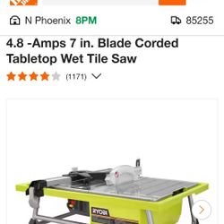 Ryobi 7 Inch Wet Tile Saw