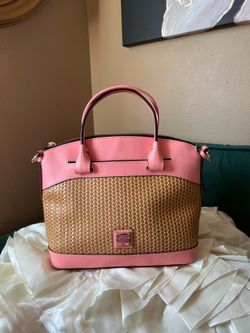 Dooney and Bourke Beacon Woven Satchel In Pale Pink/Coral Great Bag!🎀