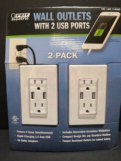 Feit Electric Wall Outlets w/ 2 USB Ports – 2-Pack (Brand New)
