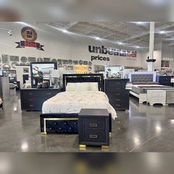 5 Pieces black and gold color king or queen bedroom set