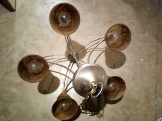 Retro Silver Colored Chandelier 5 Brown Globe Lights