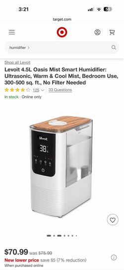 Shop all Levoit Levoit 4.5L Oasis Mist Smart Humidifier: Ultrasonic, Warm & Cool Mist, Bedroom Use, 300-500 sq. ft., No Filter Needed