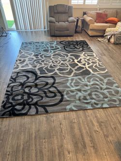 Alpine Grey Teal White Black Floral Area Rug