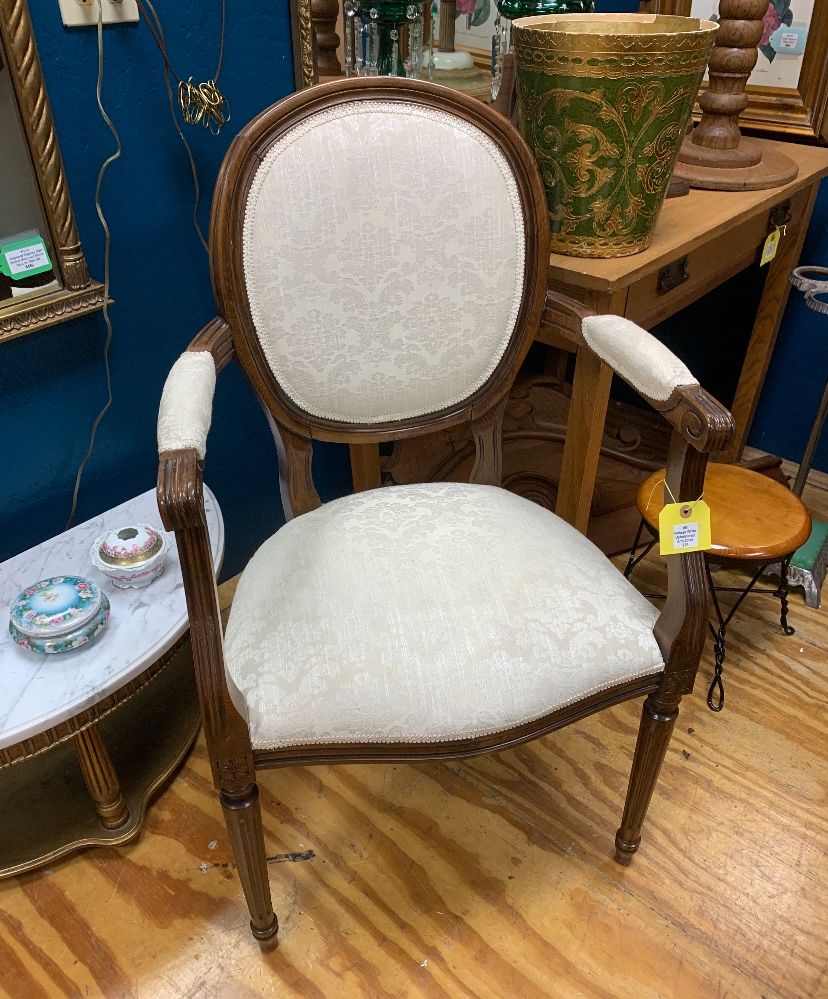 Vintage White Upholstered Arm Chair 
