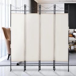 Room Divider 4 panel beige metal room divider 